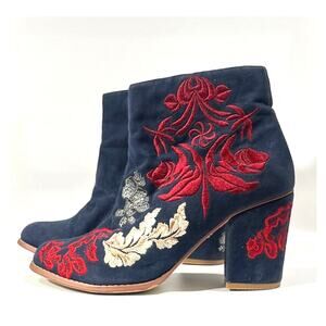 Anthropologie x Billy Ella Embroidered Floral Embroidered Suede Booties Boho 8.5